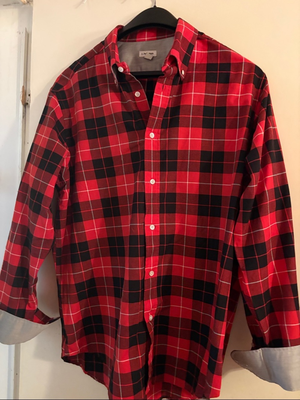 Men's Red and Black Plaid Button-Down Shirt